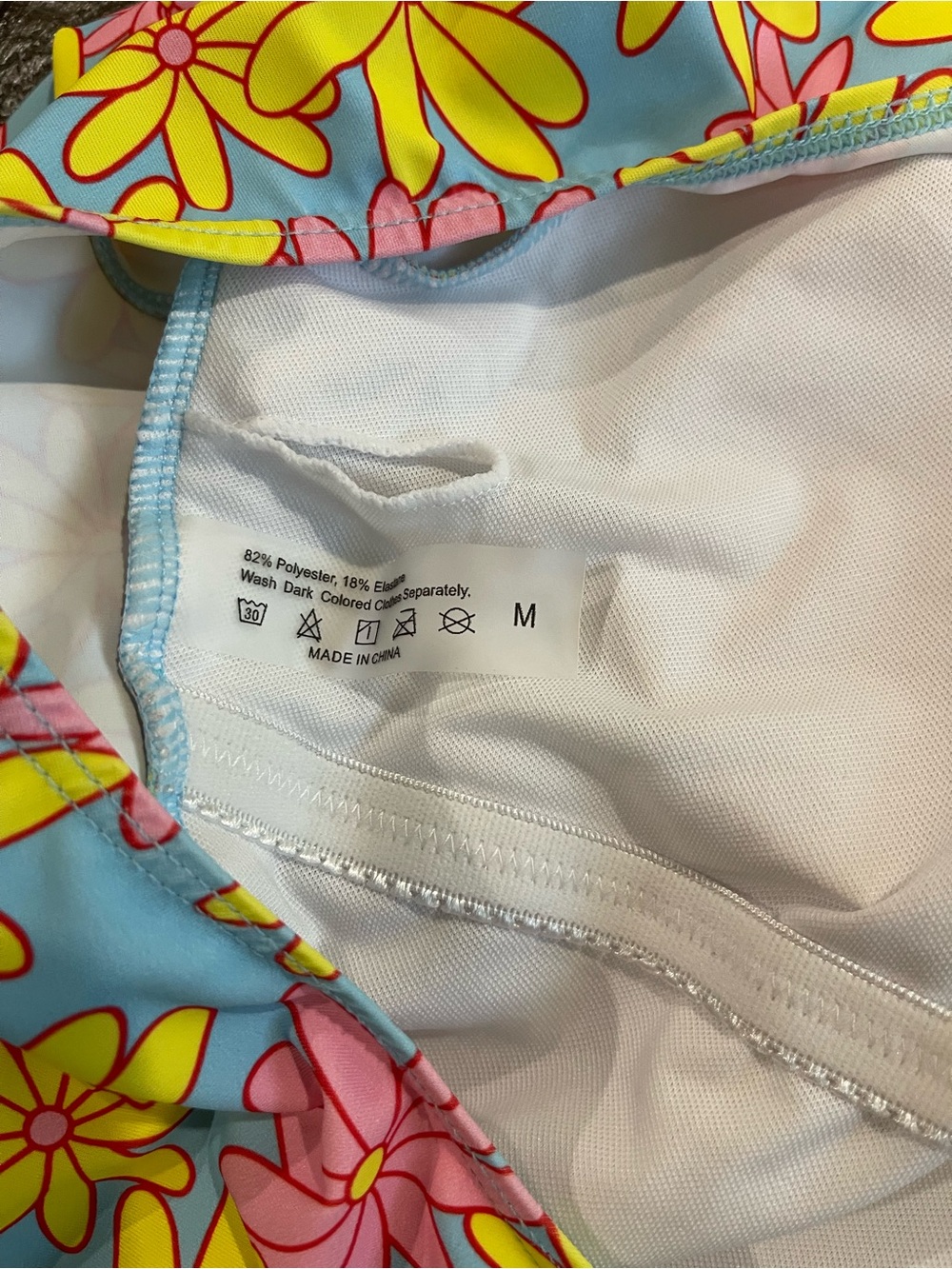 Daisy Print Long-Sleeve Rash Guard One-Piece Swimsuit - Blue/Yellow/Pink - Picture 3 of 10